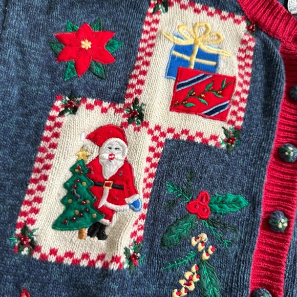 Vintage Patch Christmas Themed Cardigan Sweater Size Large - Picture 5 of 9
